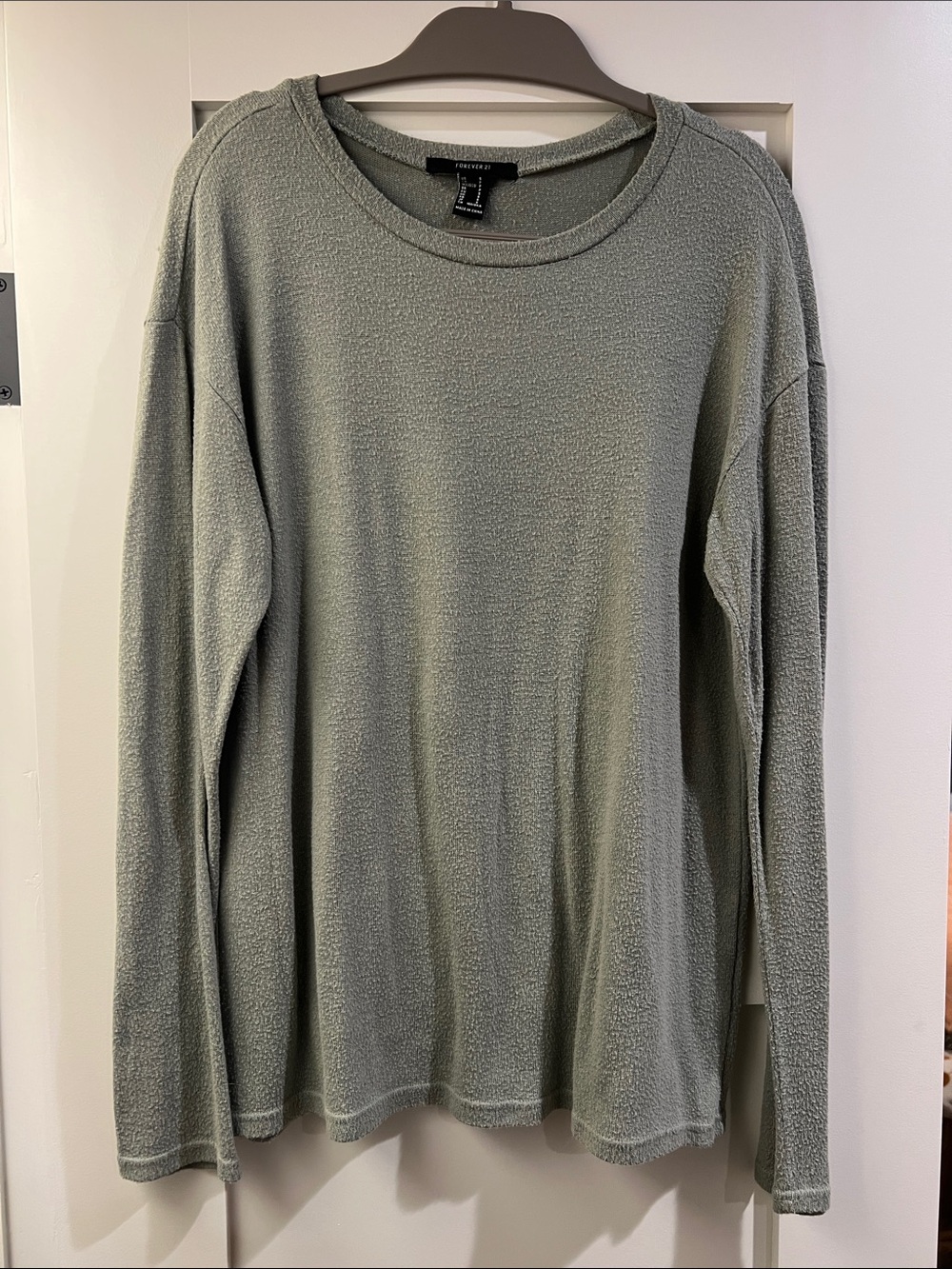 Textured Muted Green Long Sleeve Crewneck Top